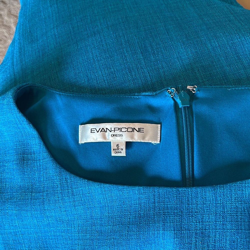 EVAN-PICONE NWOT SHEATH TEAL BLUE 100% POLYESTER, LINEN LOOK, CASUAL DRESS SZ 6 - Picture 3 of 15